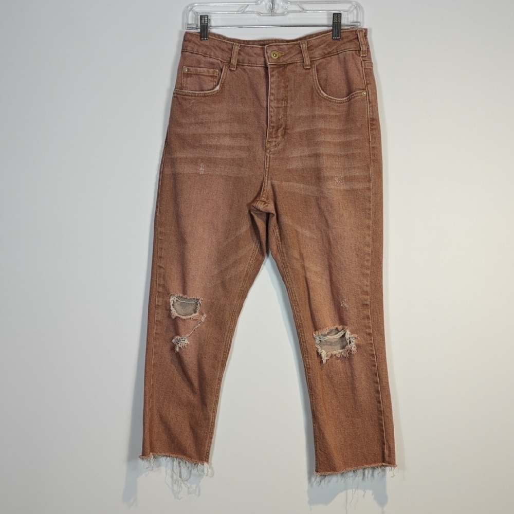 ANTHROPOLOGIE PILCRO The Vintage Straight Brown/Pink Busted Knees Jeans Size 30